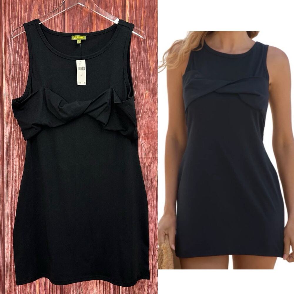 ANTHROPOLOGIE Celandine Sleeveless Twist T-Shirt Mini Dress Black NWT Size Large